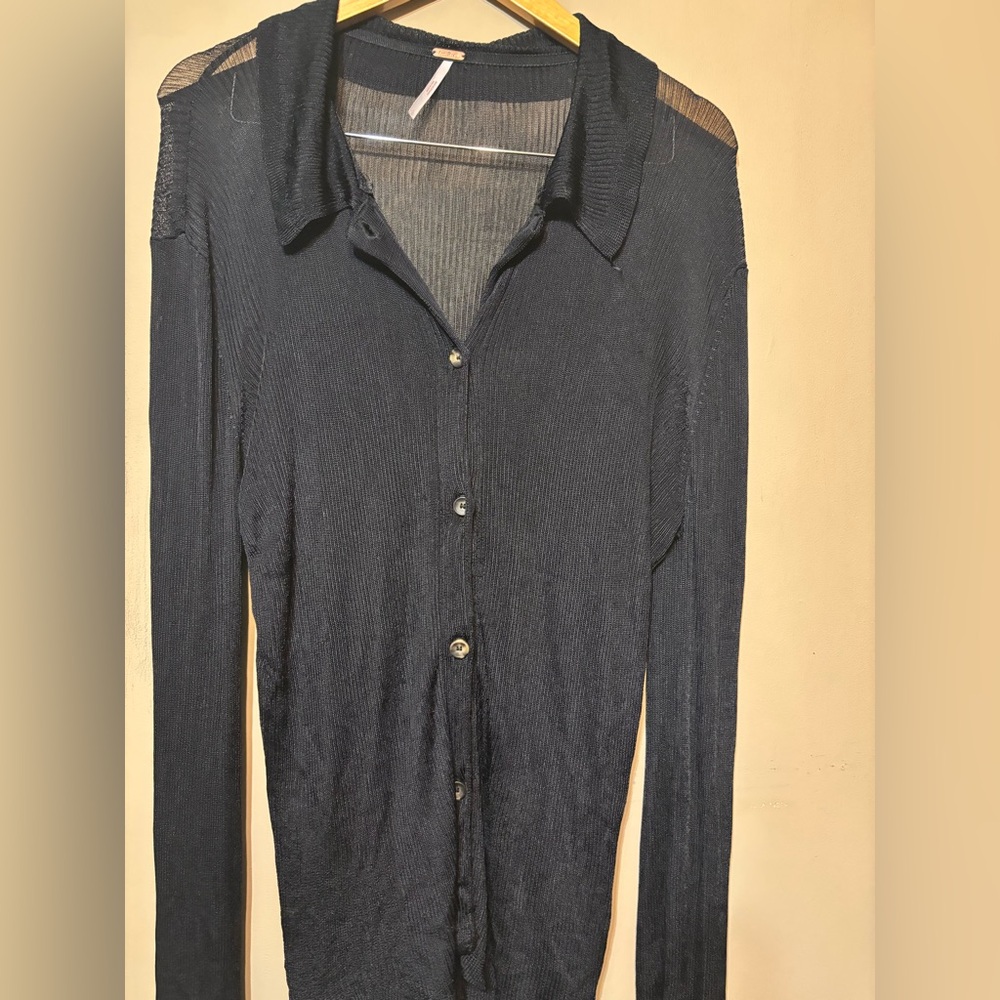 FREE PEOPLE Mesh Gauzy Tunic Button Down Collared Top - Picture 2 of 8